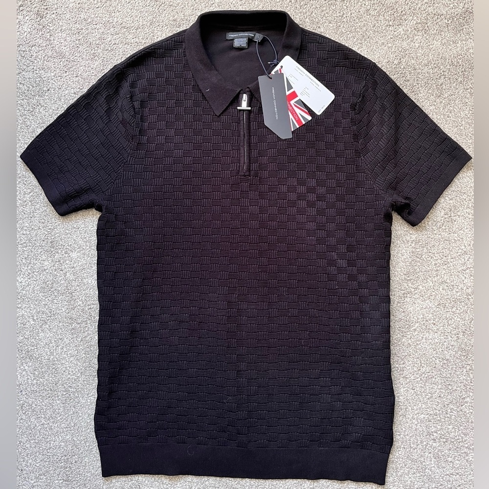 NWT Mens French Connection Half Zip Textured Polo Shirt Size Large Viscose NEW